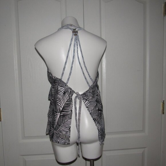 CATALINA Halter Black White Ruffle Swim Top Plus Size XL (16-18) - Picture 3 of 5
